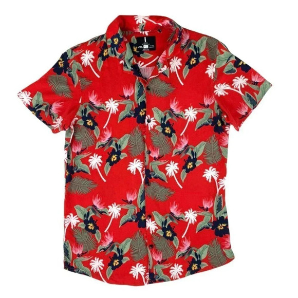 Jeans by Buffalo Men's Red/Floral Print Short Sleeve Size S Shirt - Picture 1 of 10